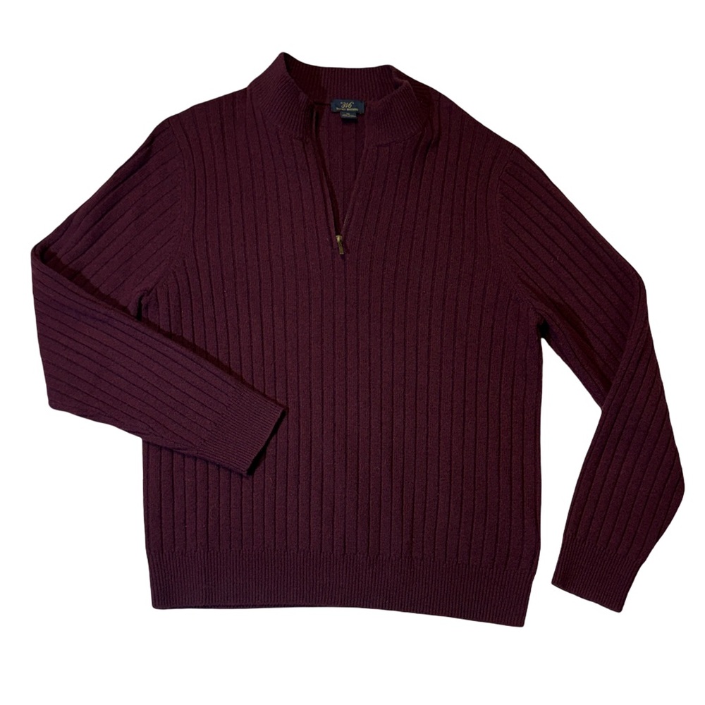 Brooks Brothers mens XL purple ribbed wool blend 1/4 zip pullover sweater EUC